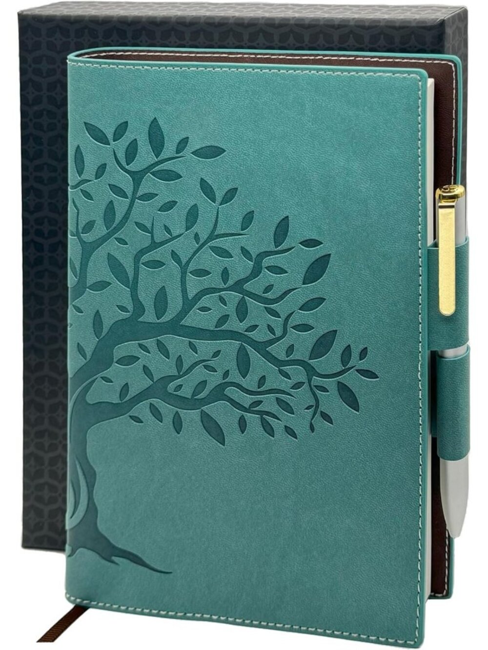 Vegan Leather Refillable Journal for Women | Tree of Life Design with Pen